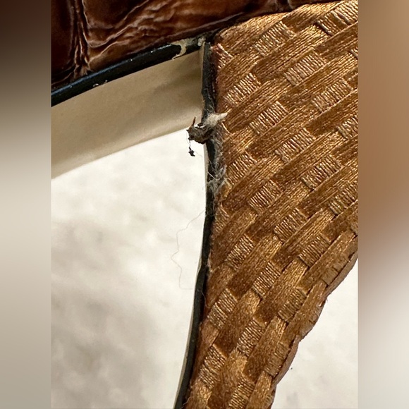 Sergio Zelcer Brown Alligator Peep Toe 4” Platform Heels~Woven Bottoms~Handmade - Picture 13 of 16